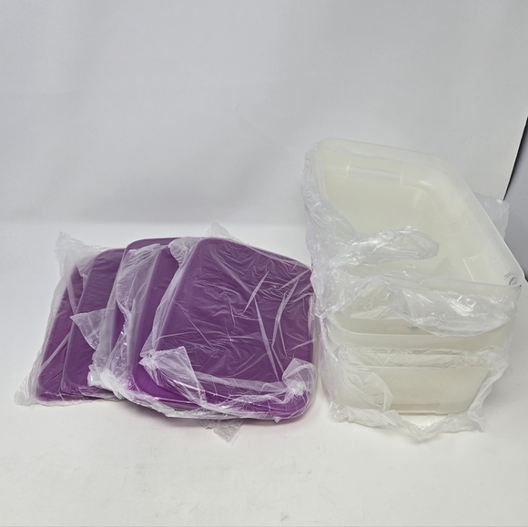 NOS VINTAGE TUPPERWARE FREEZER MATES SET OF 14 PIECES PURPLE LIDS 1990S STORAGE - Picture 3 of 15
